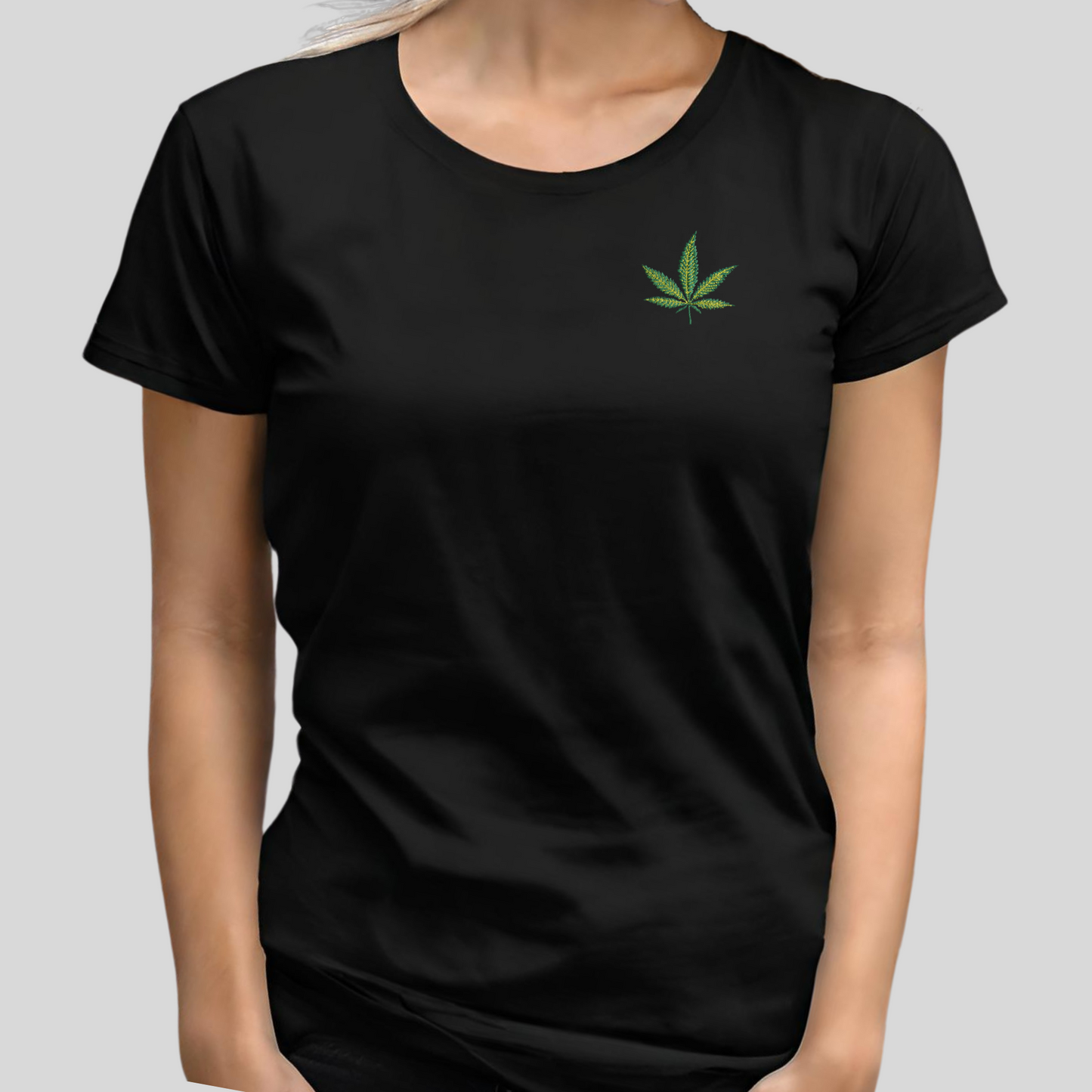 gesticktes Cannabisblatt (Damen T-Shirt)