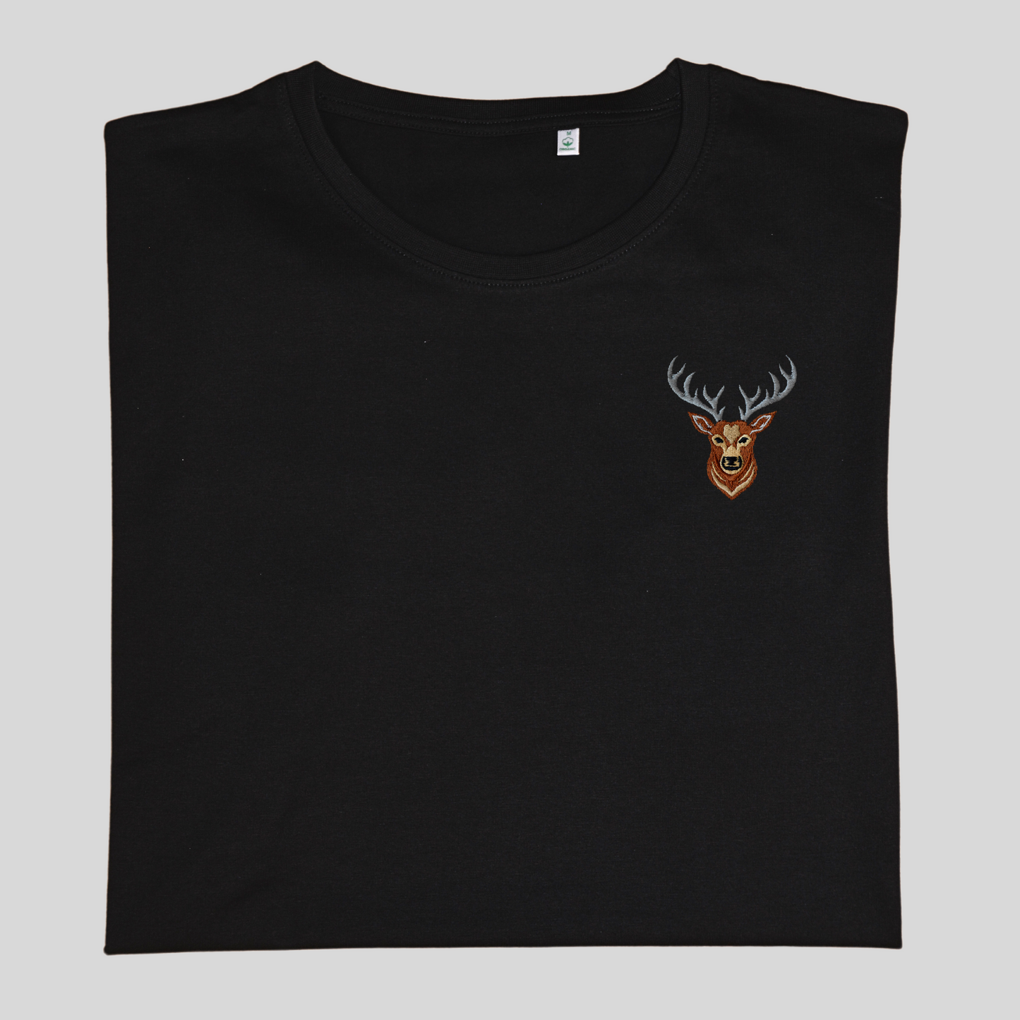 Besticktes T-Shirt mit Hirsch auf der Brust